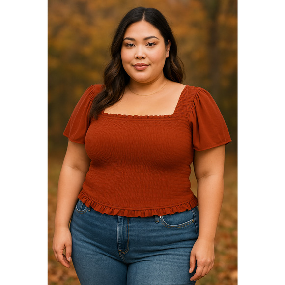 torrid Tops - Torrid Womens Crop Top Size 1 Plus Smocked Flutter Sleeve Boho Forest Goblincore